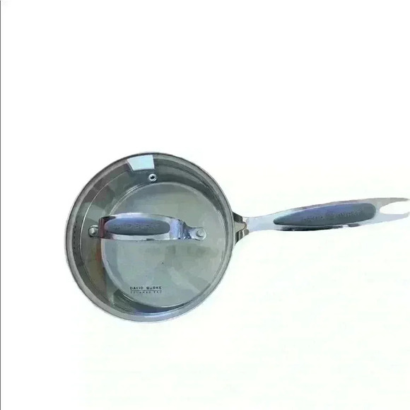 David Burke *Authentic* 2.5 QT Sauce Pan Pour Spouts & Strainer Glass Lid Steel - Picture 7 of 7